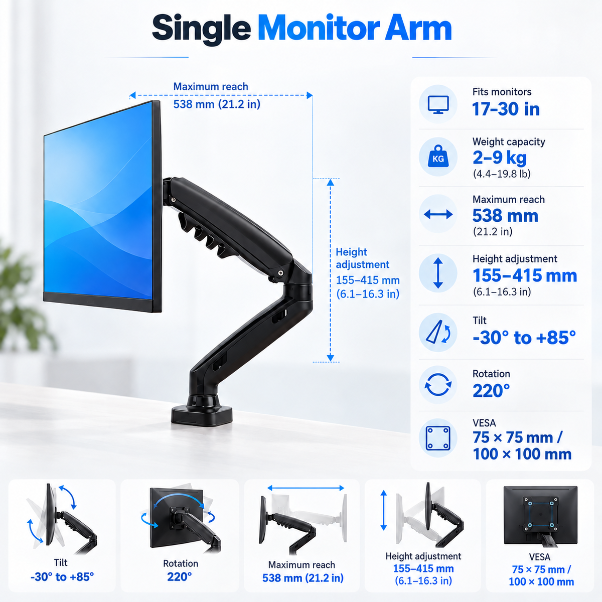 Adjustable Single Monitor Arm
